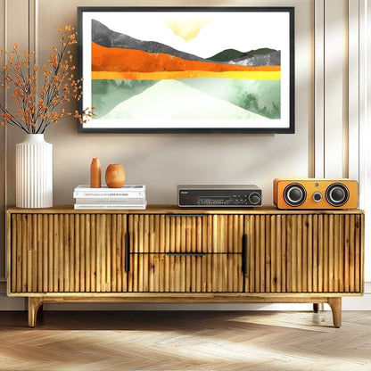 Wood fluted Walnut Megsu Bosk TV stand with sleek design and open shelving for modern living room decor.