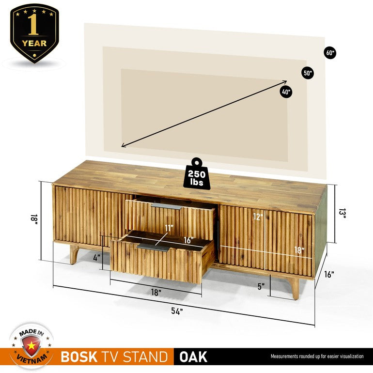 Walnut Bosk Wood Fluted TV Stand by Megsu, modern TV stand with fluted design and sleek surface for entertainment setup.
