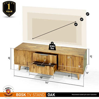 Walnut Bosk Wood Fluted TV Stand by Megsu, modern TV stand with fluted design and sleek surface for entertainment setup.