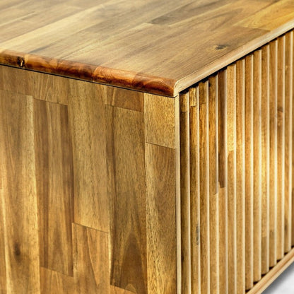 Walnut Bosk Wood Fluted TV Stand by Megsu with sleek design and storage compartments, perfect for modern living rooms.