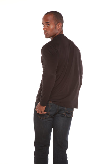 Men's long sleeve T-shirt by Spun Bamboo made from bamboo viscose and organic cotton, shown with a relaxed fit and natural fabric texture.