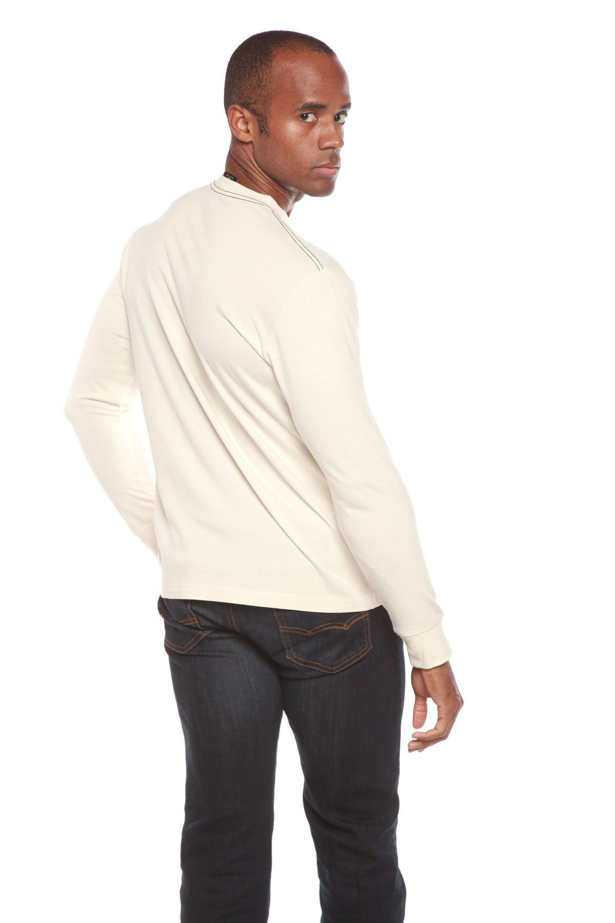 Men's long sleeve T-shirt by Spun Bamboo made from bamboo viscose and organic cotton, shown in a natural relaxed fit.