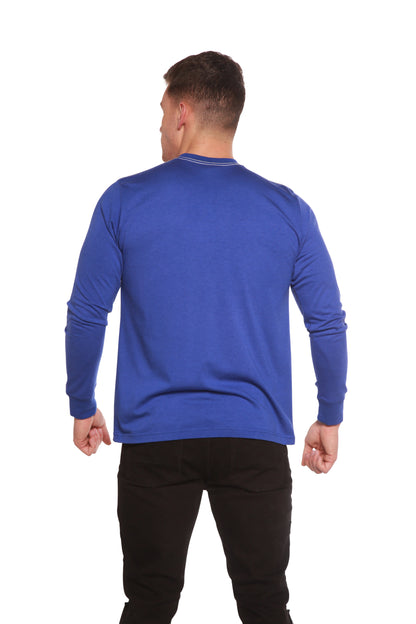 Men's long sleeve T-shirt by Spun Bamboo in bamboo viscose and organic cotton, shown in a natural fit with a crew neckline.
