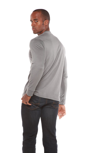Men's long sleeve T-shirt by Spun Bamboo, made from bamboo viscose and organic cotton, shown in a natural fit with a crew neckline.