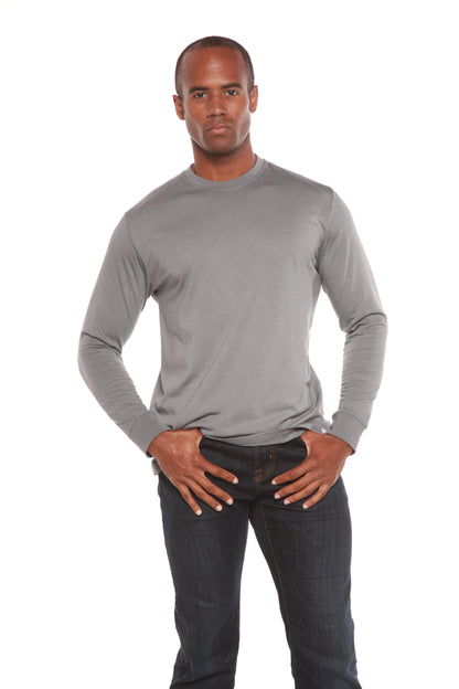 Men's long sleeve bamboo viscose and organic cotton T-shirt by Spun Bamboo, shown in a comfortable fit with a natural fabric texture.