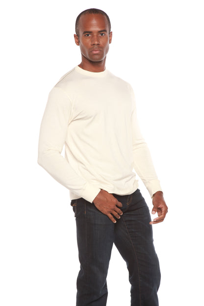 Men's long sleeve T-shirt by Spun Bamboo made of bamboo viscose and organic cotton, featuring a comfortable fit and natural fabric texture.