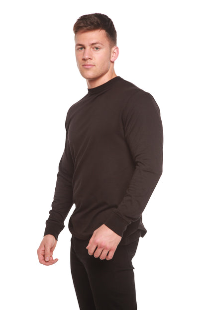 Men's long sleeve T-shirt made from bamboo viscose and organic cotton by Spun Bamboo, shown in a natural fit and soft fabric.
