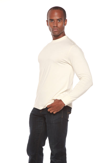 Men's long sleeve bamboo viscose and organic cotton t-shirt by Spun Bamboo, shown in a natural fit with a crew neckline.