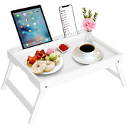 Bed Tray Table with Handles Folding Legs Bamboo Breakfast Food Tray with Media Slot for PlattersLaptop DeskSnackTV Tray Kitchen Serving Tray