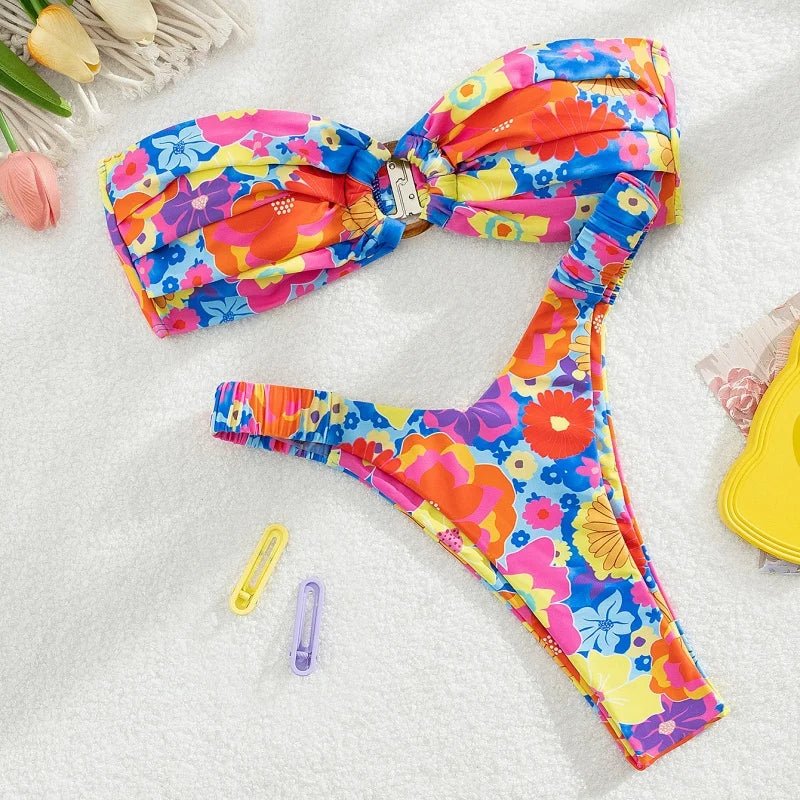 Micro Bikini Push Up Women Swimsuit Fashion Floral Pattern Split Bandeau Bikini Set Sexy Lady 2 Piece Bathing Suit Biquini 2025 - BACKUPMYFILESNOW.COM®