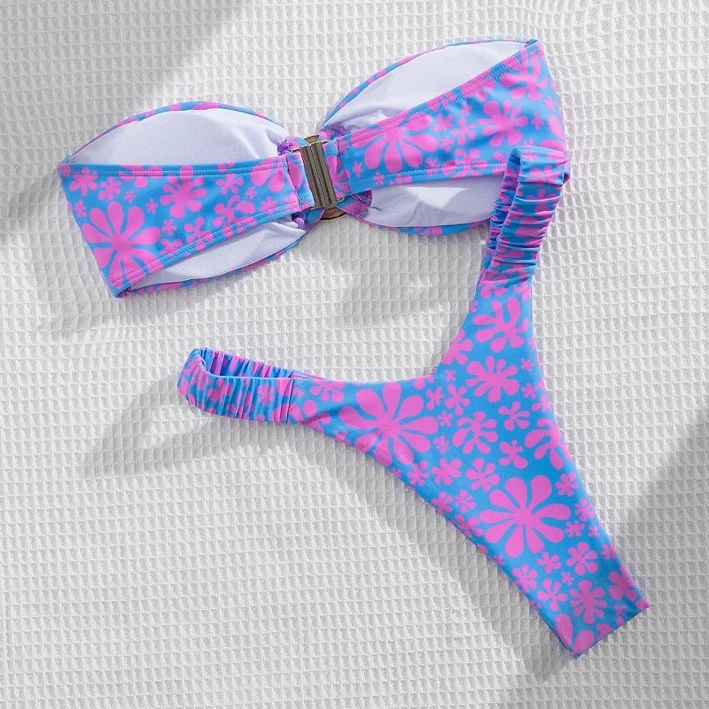 Micro Bikini Push Up Women Swimsuit Fashion Floral Pattern Split Bandeau Bikini Set Sexy Lady 2 Piece Bathing Suit Biquini 2025 - BACKUPMYFILESNOW.COM®