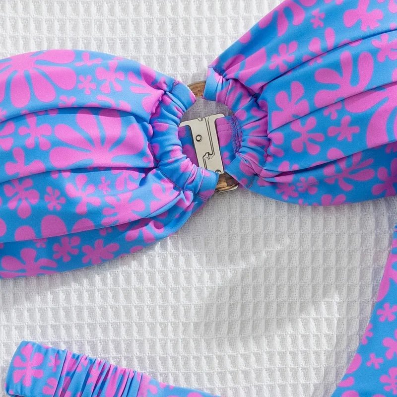 Micro Bikini Push Up Women Swimsuit Fashion Floral Pattern Split Bandeau Bikini Set Sexy Lady 2 Piece Bathing Suit Biquini 2025 - BACKUPMYFILESNOW.COM®