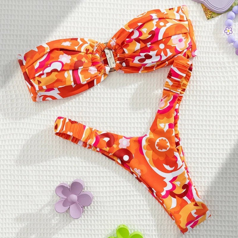 Micro Bikini Push Up Women Swimsuit Fashion Floral Pattern Split Bandeau Bikini Set Sexy Lady 2 Piece Bathing Suit Biquini 2025 - BACKUPMYFILESNOW.COM®