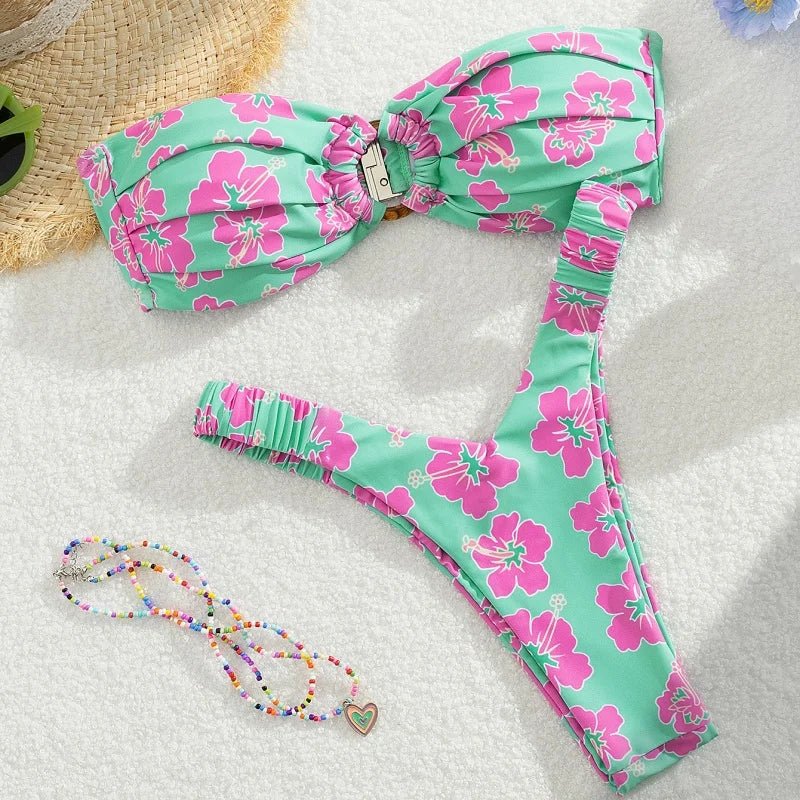 Micro Bikini Push Up Women Swimsuit Fashion Floral Pattern Split Bandeau Bikini Set Sexy Lady 2 Piece Bathing Suit Biquini 2025 - BACKUPMYFILESNOW.COM®