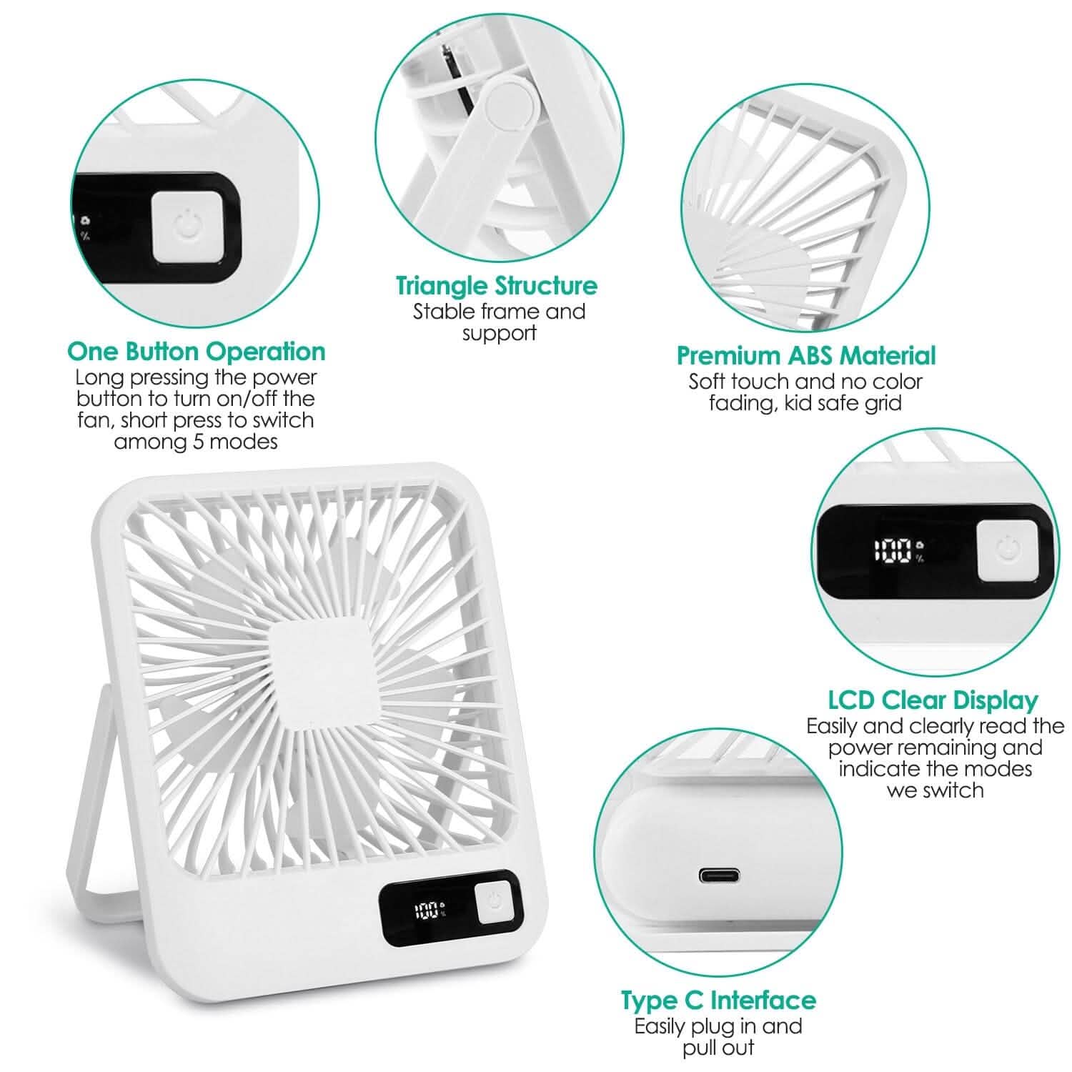 Mini Desktop Cooling Fan Rechargeable Battery Powered with LCD Display - BACKUPMYFILESNOW.COM®