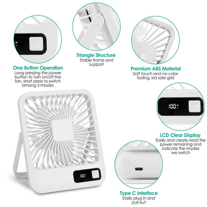 Mini Desktop Cooling Fan Rechargeable Battery Powered with LCD Display - BACKUPMYFILESNOW.COM®