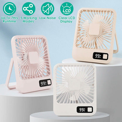 Mini Desktop Cooling Fan Rechargeable Battery Powered with LCD Display - BACKUPMYFILESNOW.COM®