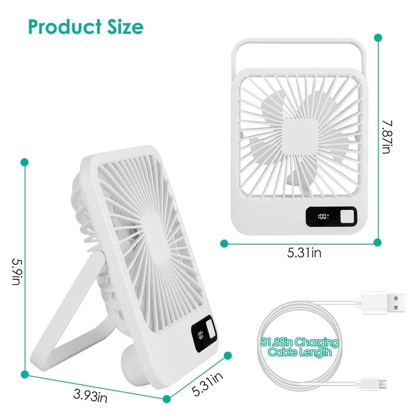 Mini Desktop Cooling Fan Rechargeable Battery Powered with LCD Display - BACKUPMYFILESNOW.COM®