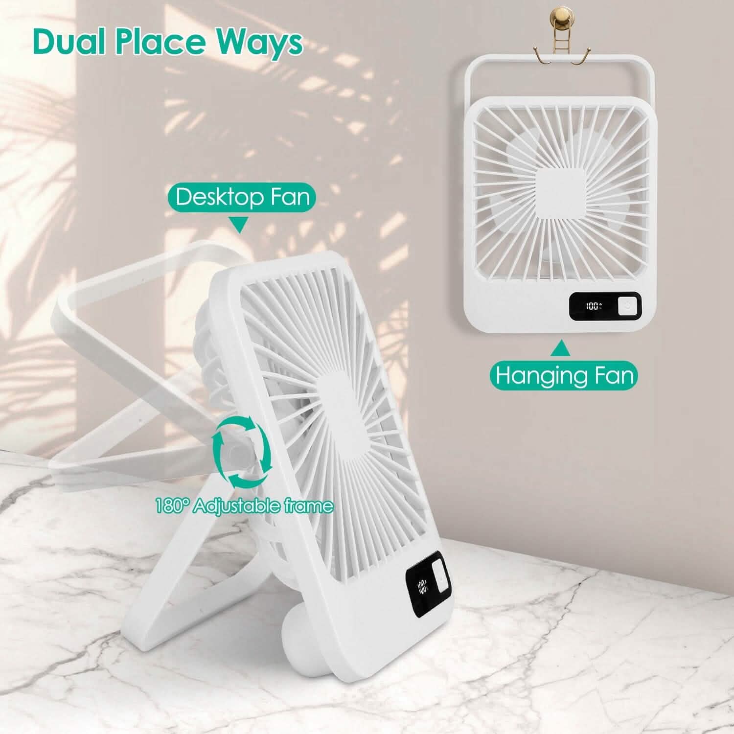 Mini Desktop Cooling Fan Rechargeable Battery Powered with LCD Display - BACKUPMYFILESNOW.COM®