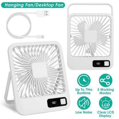 Mini Desktop Cooling Fan Rechargeable Battery Powered with LCD Display - BACKUPMYFILESNOW.COM®