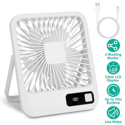 Mini Desktop Cooling Fan Rechargeable Battery Powered with LCD Display - BACKUPMYFILESNOW.COM®