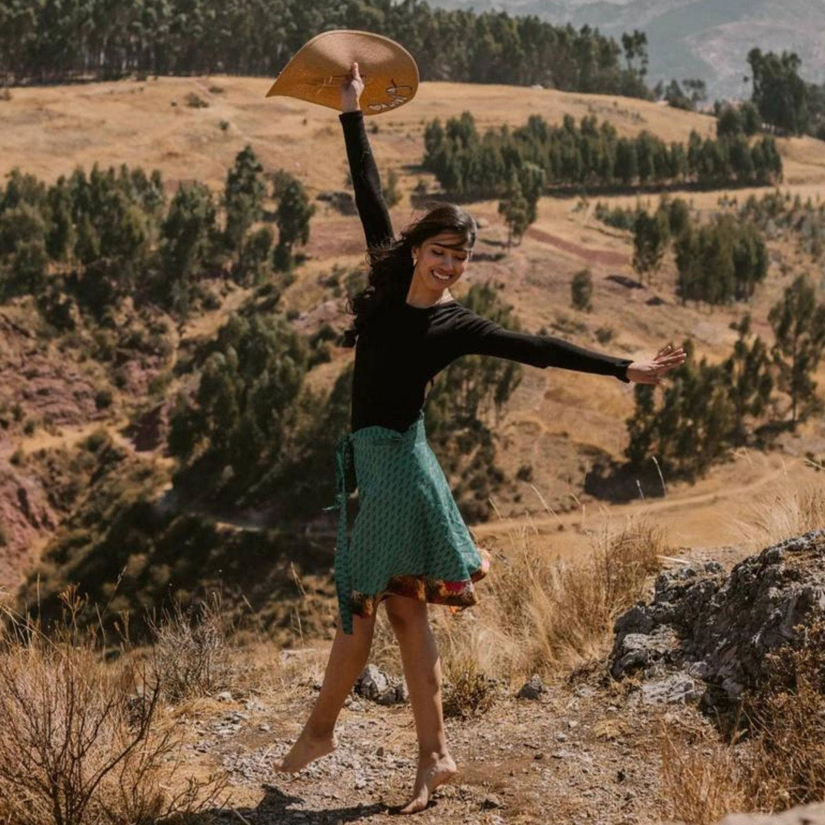 Knee-length mini sari wrap skirt by Darn Good Yarn, eco-friendly yarn, crochet-knit, boho style, plus size women's clothing