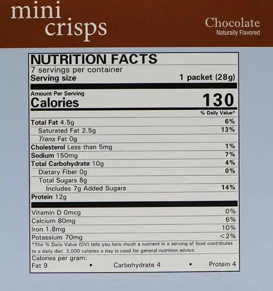 AmBari Nutrition Chocolate Mini Crisps in a bowl, showing small chocolate snack pieces perfect for snacking or desserts.