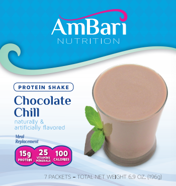 AmBari Nutrition Chocolate Chill Mint Shake in a glass, showcasing a creamy mint chocolate protein shake with whipped topping.