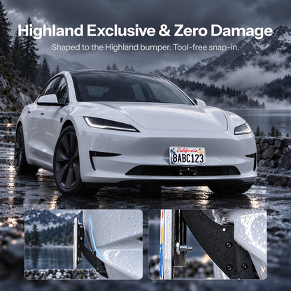 Tesla Model 3 Highland US standard license plate holder with aluminum frame, durable bracket for secure vehicle mounting.