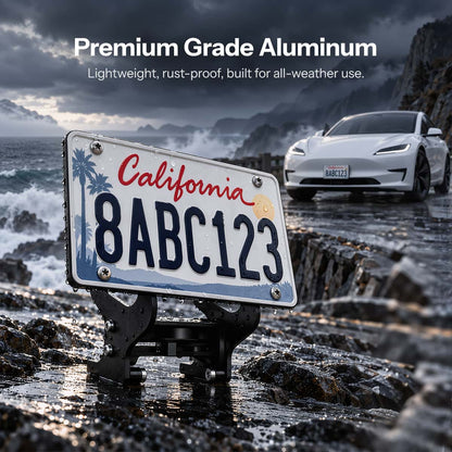 Tesla Model 3 Highland US standard license plate holder with aluminum bracket, durable frame for secure vehicle mounting.