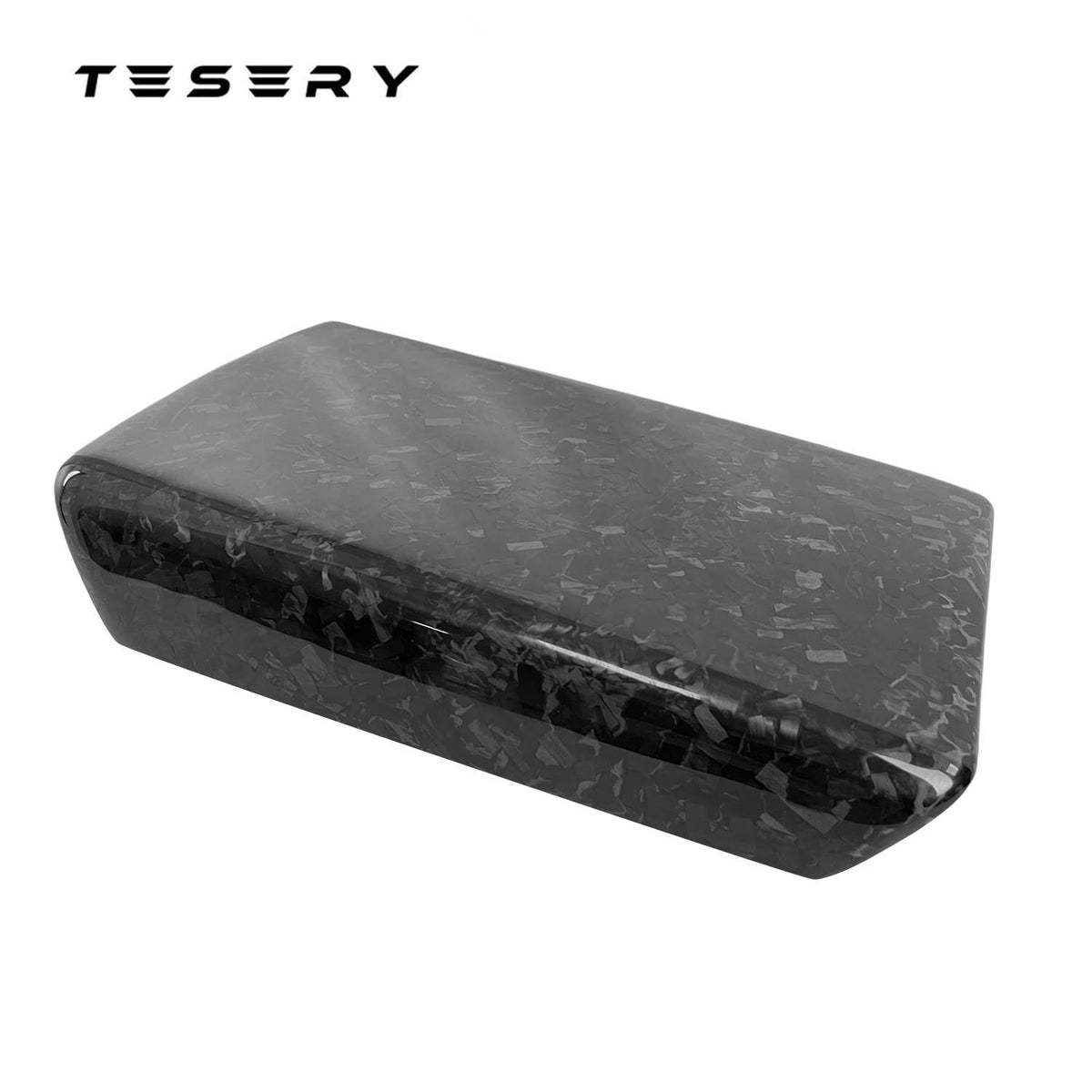 Tesla Model Y / 3 armrest cover in dry carbon fiber, interior modification for a sleek, modern look.