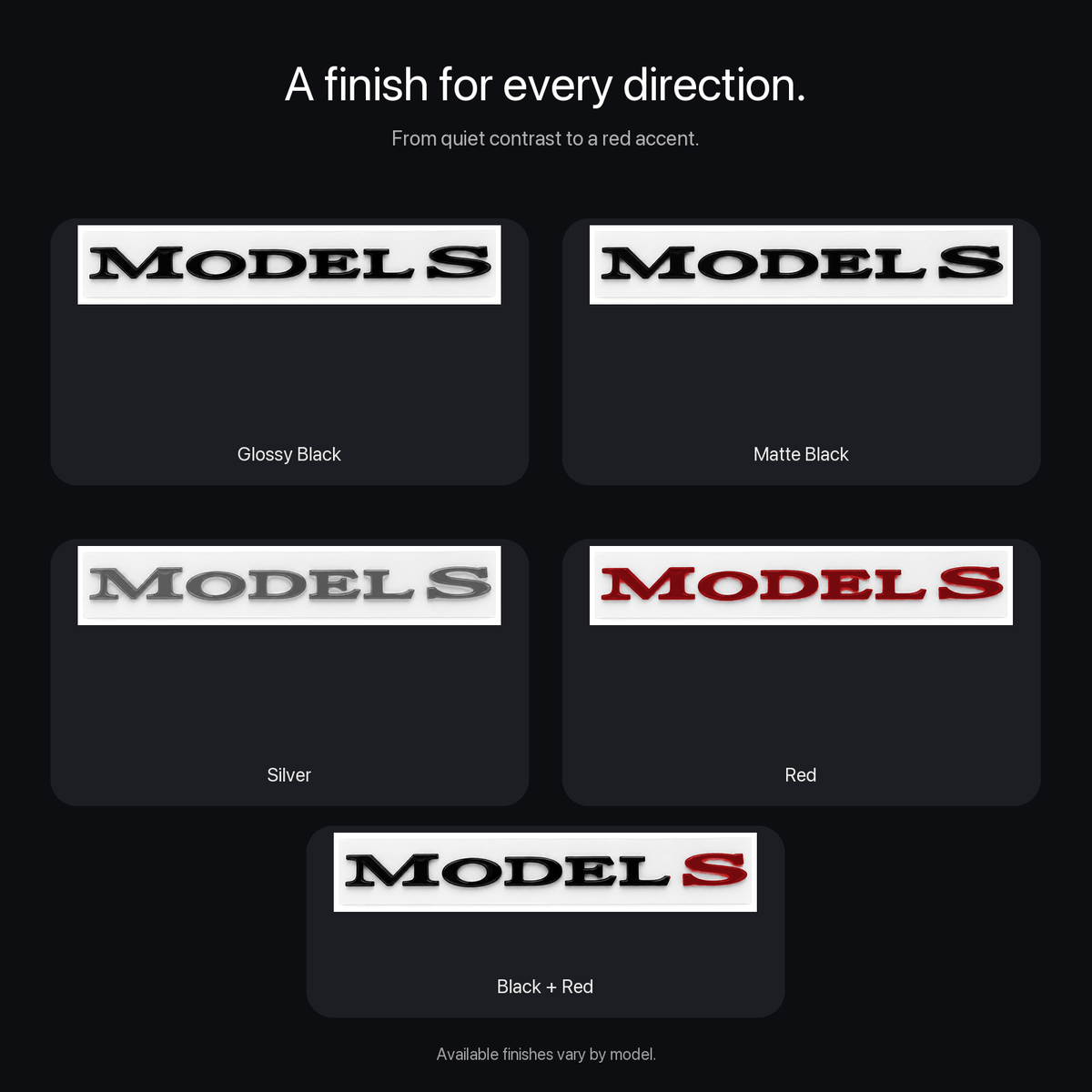 Tesla Model 3/Y/S/X tailgate emblem badge by Tesery, sleek metallic sticker for authentic vehicle branding.