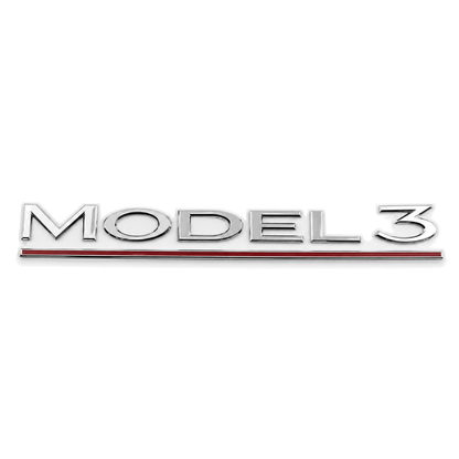 Tesla Model 3/Y/S/X tailgate emblem badge by Tesery, sleek metal sticker for customizing Tesla electric vehicles.