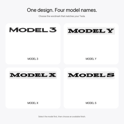 Tesla Model 3/Y/S/X tailgate emblem badge by Tesery, sleek chrome sticker for authentic electric vehicle branding.