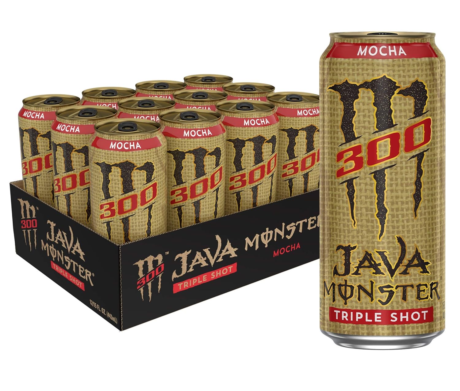 12-pack of Monster Java Monster Salted Caramel coffee energy drinks in 15 fl oz cans, featuring caramel flavor and Monster branding