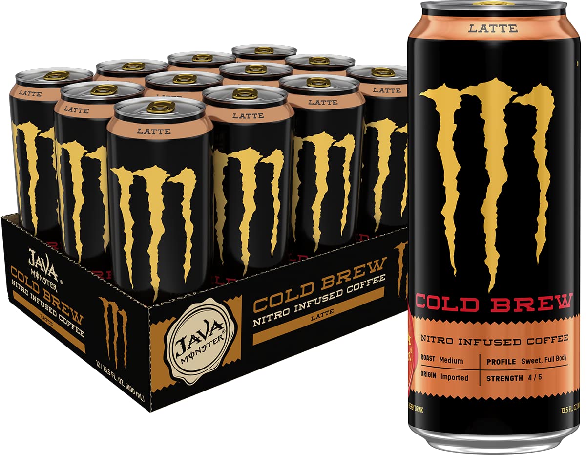 12-pack of Monster Java Monster Salted Caramel coffee energy drinks in 15 fl oz cans, featuring caramel flavor and Monster branding.