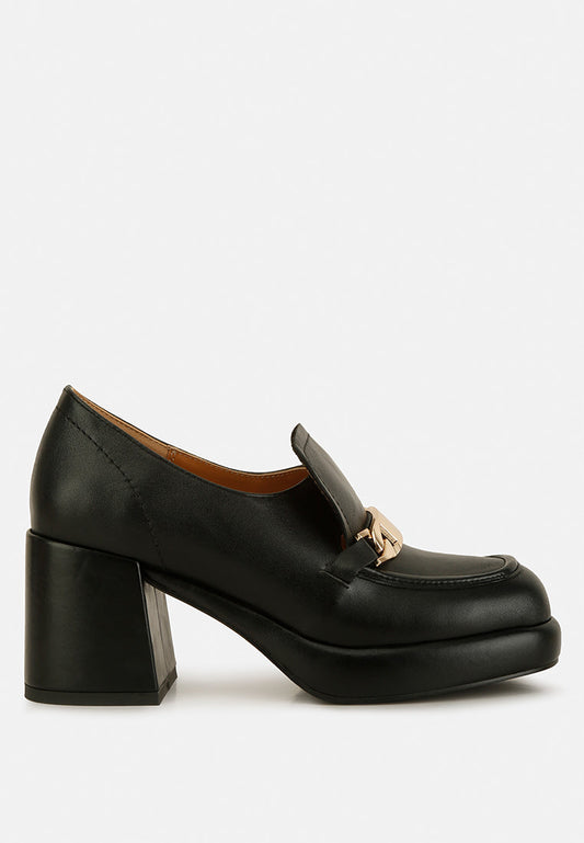 Black Rag & Co Morgan metallic embellishment leather platform loafers with sleek design and stylish detailing.