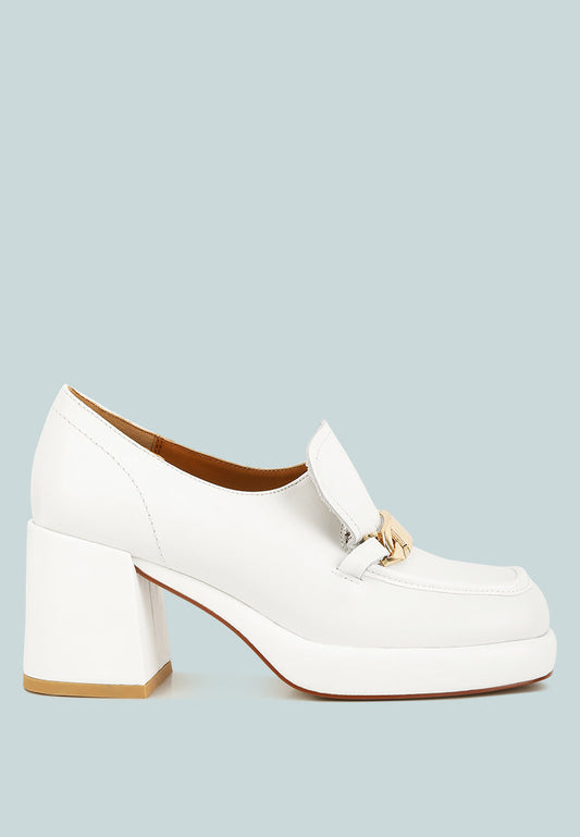 White Rag & Co Morgan metallic embellishment leather platform loafers with sleek design and shiny accents.