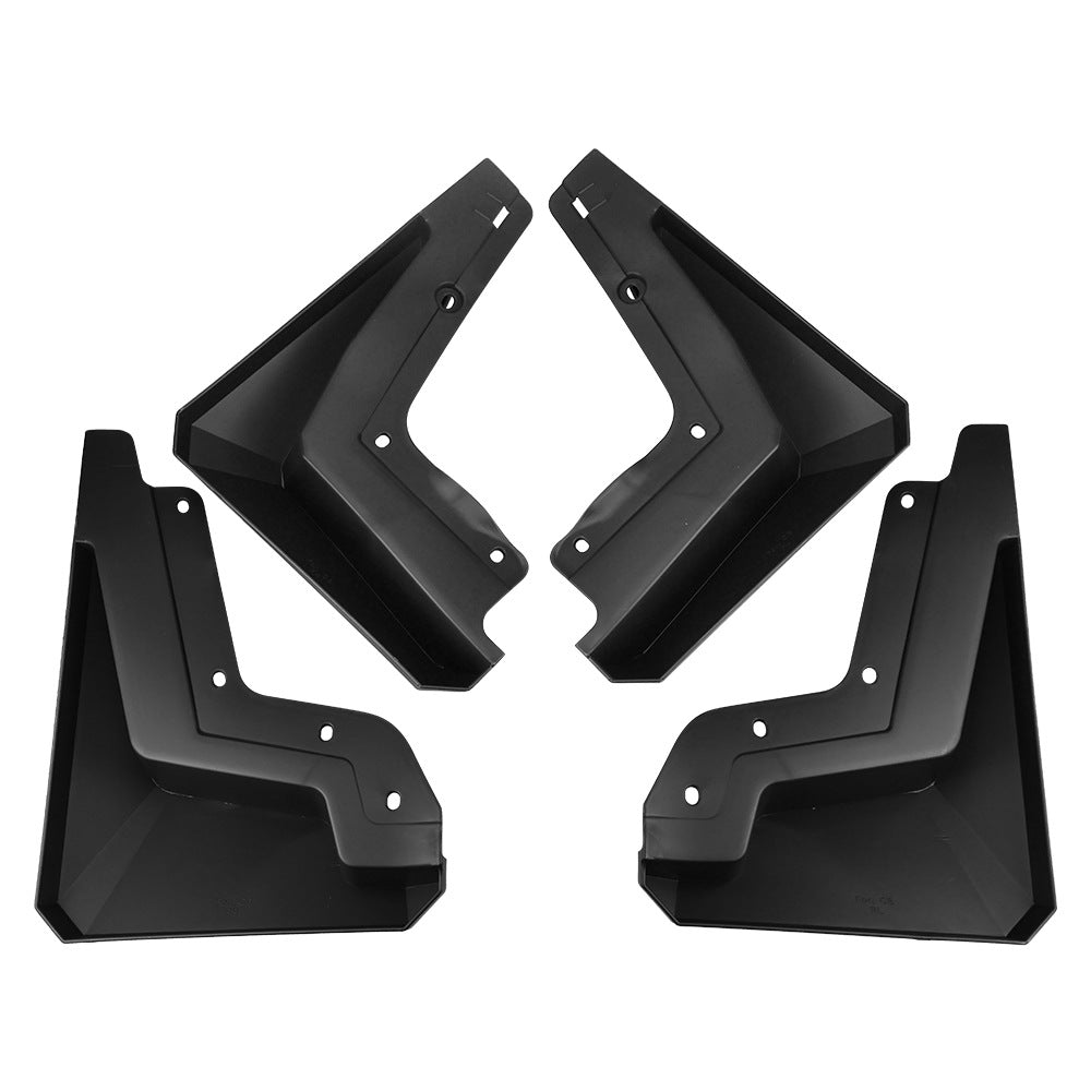 Tesla Cybertruck mud flaps splash guards by Tesery Official Store showing durable black mud flaps attached to the vehicle's tires.