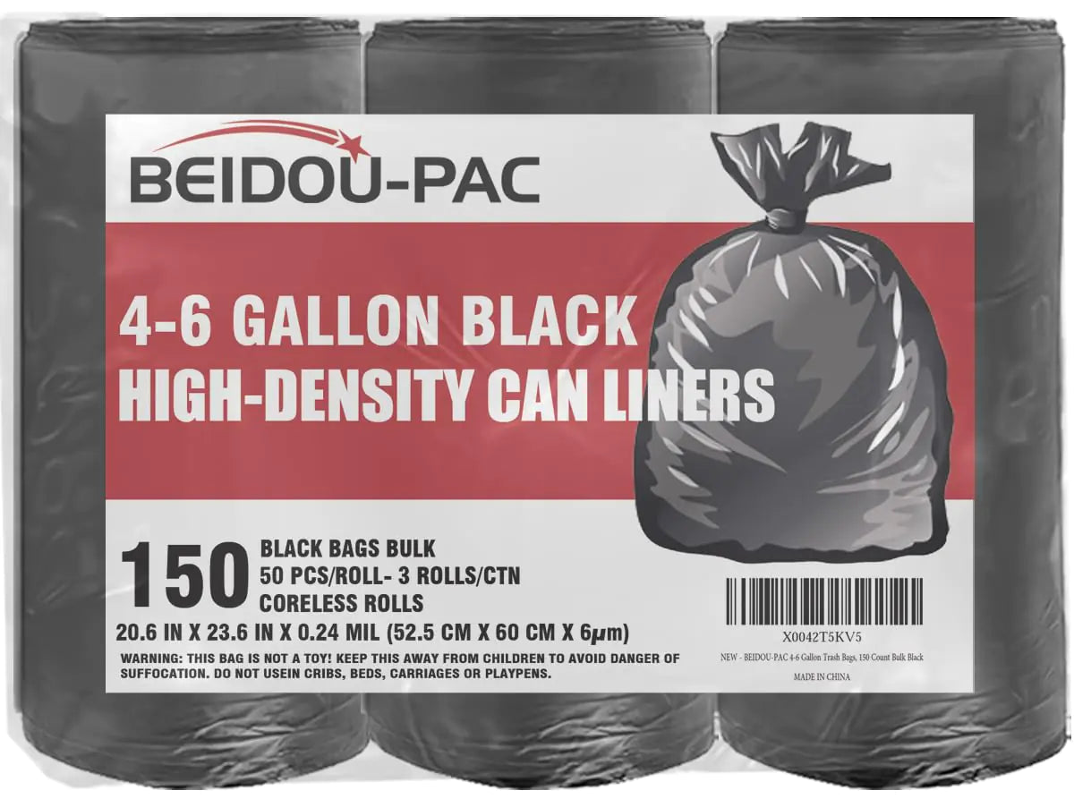 BEIDOU-PAC 4-6 Gallon Trash Bags 150 Count Black Garbage bags Multi-purpose Trash Can Bin Liners for Bathroom Office Industrial Commercial Janitorial Municipal Recycling