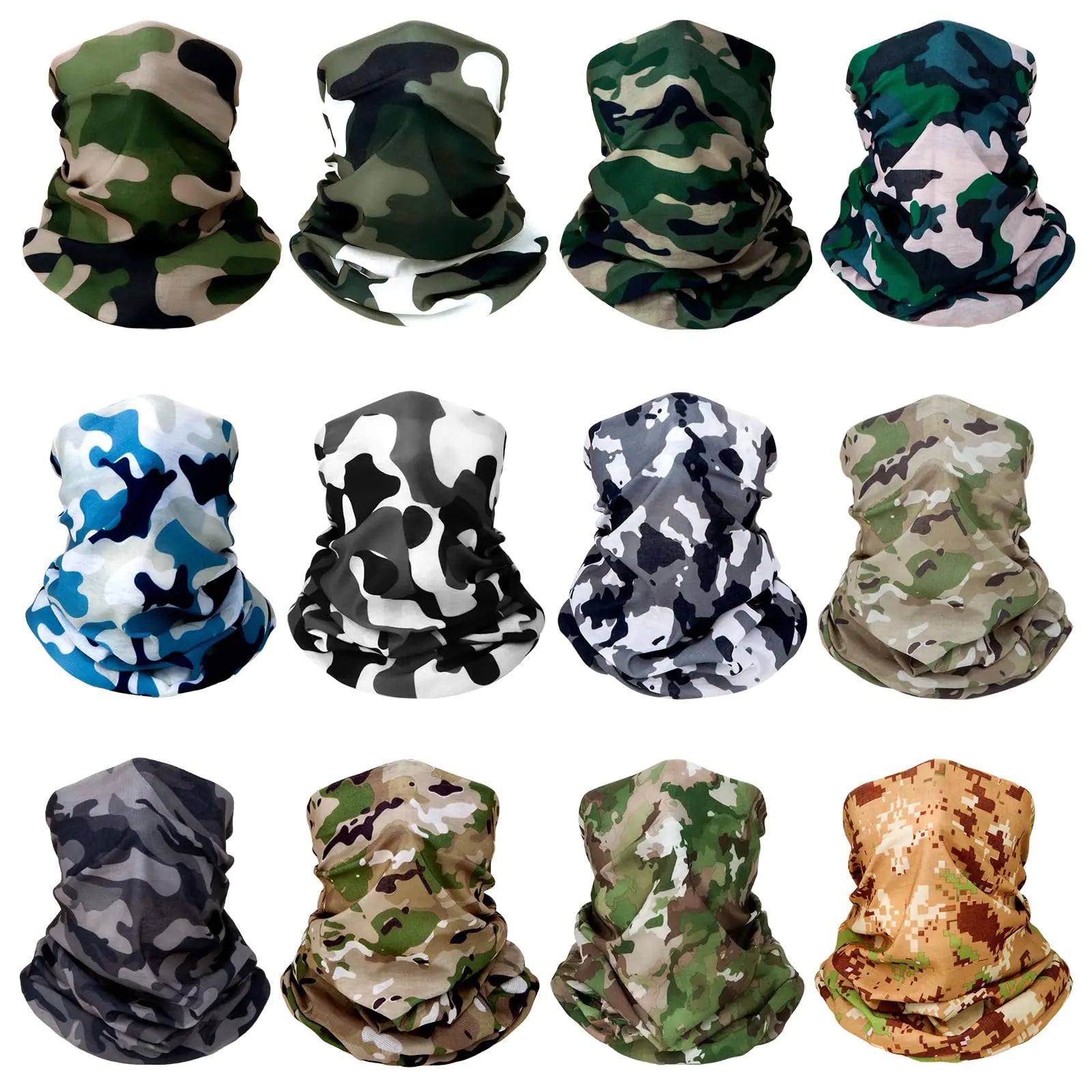 12 pcs Breathable Neck Gaiter Face Scarf Mask for Men Women Sun Protection Bandana Hiking Cycling Sports Fishing (D)