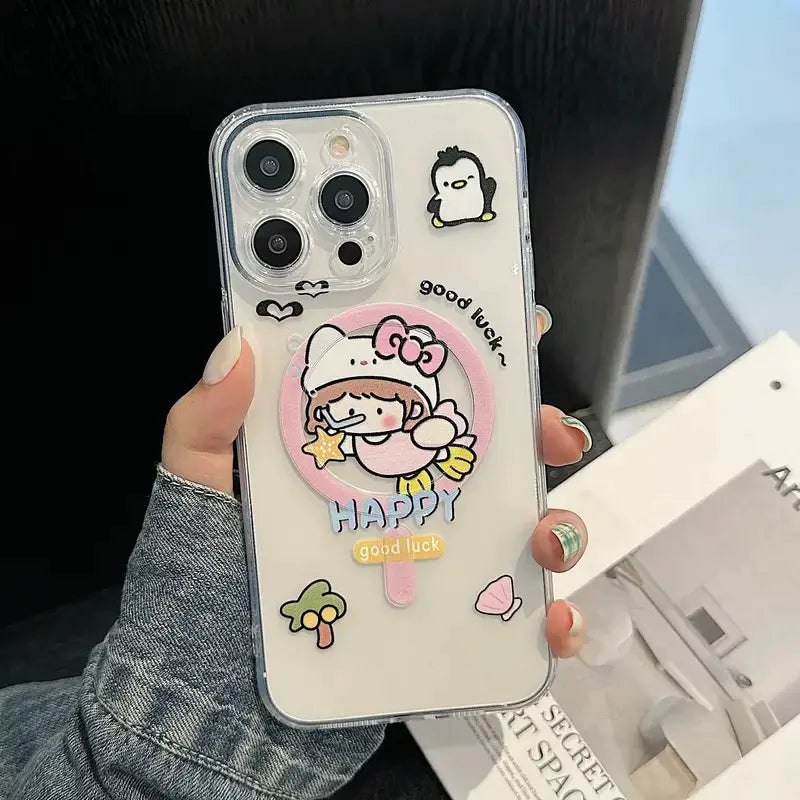Cute Cartoon Girl Pattern Magnetic Wireless Phone Case