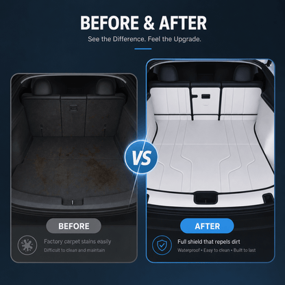 Nappa leather trunk mats for Tesla Model Y Juniper, 7-piece set, durable and stylish car interior accessories by Tesery.