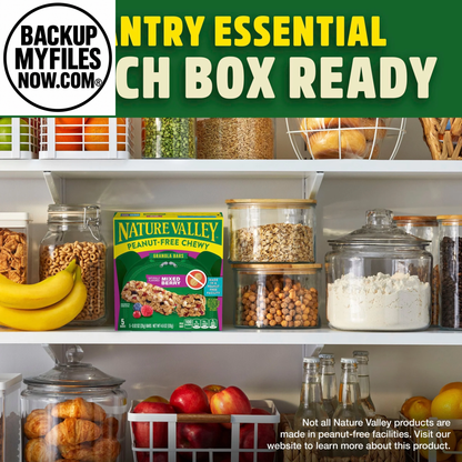 Nature Valley Peanut-Free Chewy Granola Bars with mixed berry flavor, 5 bars in a 4.6 oz pack, featuring colorful berry pieces.