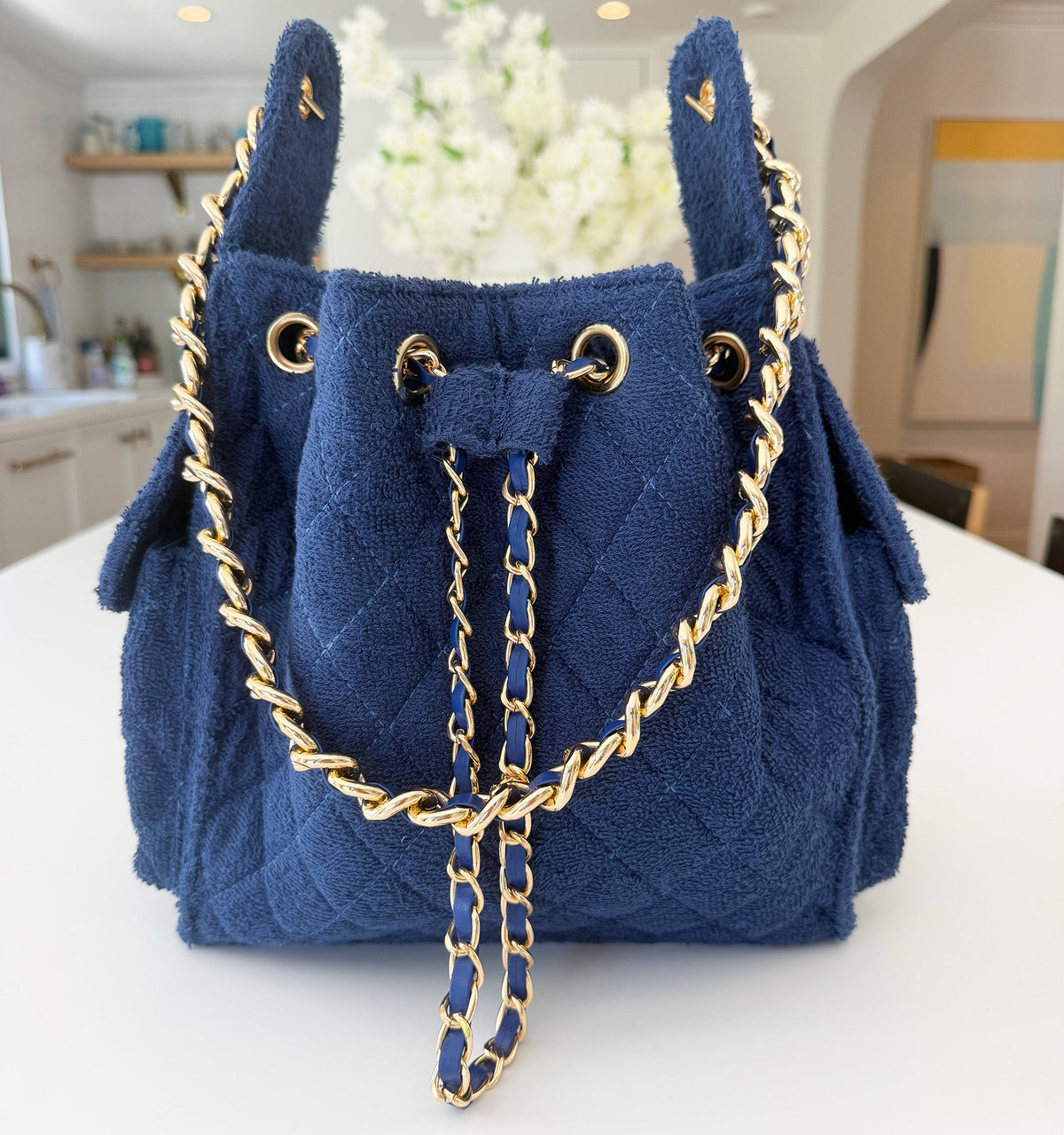 Small navy Bayshore Bucket from BEACH HAUS featuring a sturdy design and navy blue color, suitable for beach or outdoor use.
