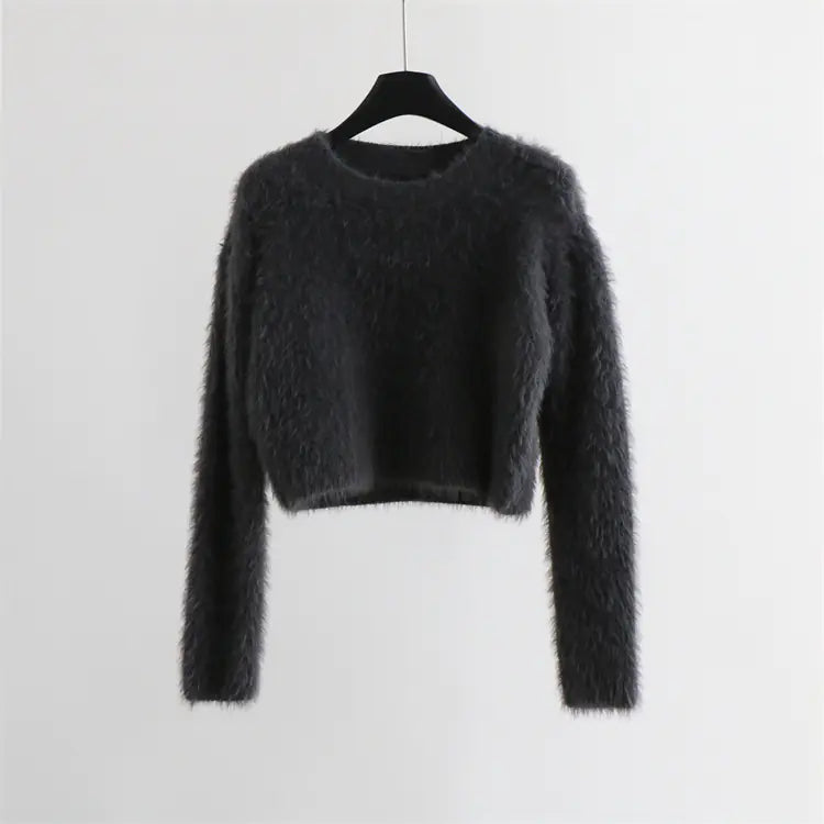 Solid Color Round Neck Pullover Sweater for Women