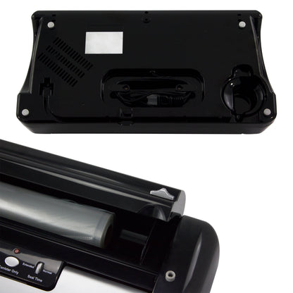 NESCO vacuum sealer machine with built-in roll storage, cutter, accessory port, and two 10-foot sealing rolls for food preservation.