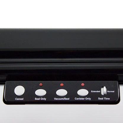 NESCO vacuum sealer machine with built-in roll storage, cutter, accessory port, and two 10-ft sealing rolls for food preservation.