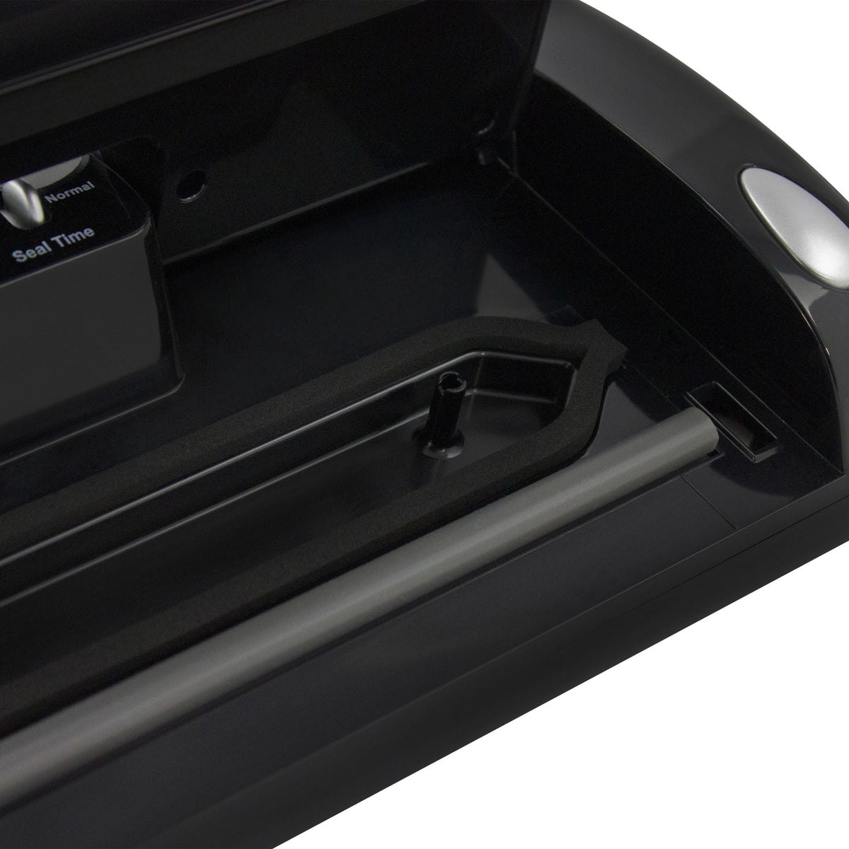 NESCO vacuum sealer machine with built-in roll storage, cutter, accessory port, and two 10 ft sealing rolls for food preservation.