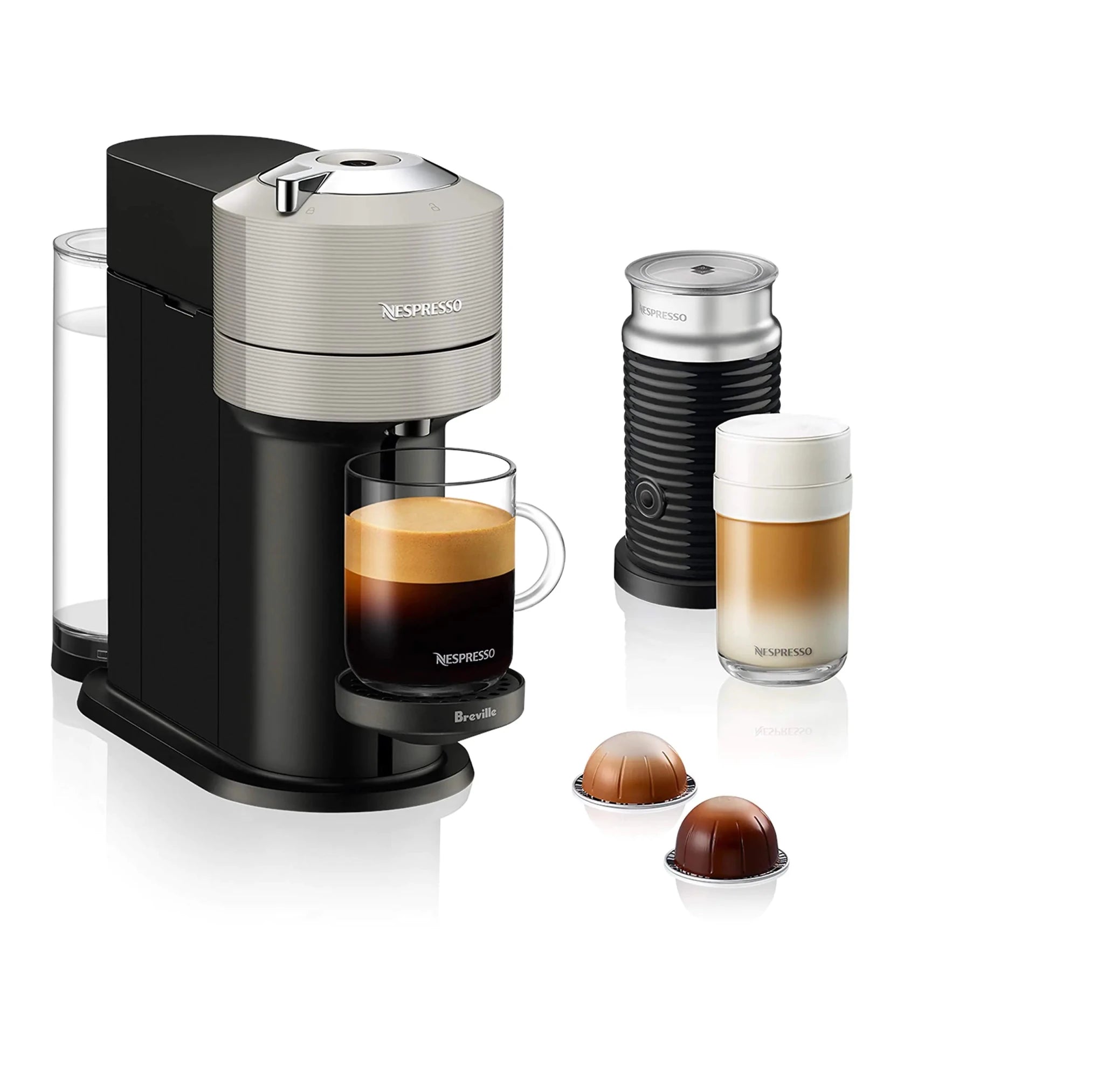 Nespresso Vertuo Next Coffee and Espresso Maker by Breville with Aeroccino Milk Frother Light Grey - BACKUPMYFILESNOW
